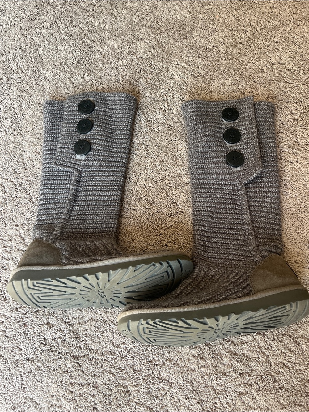 UGG Gray Knit Button Mid-Calf Boots
